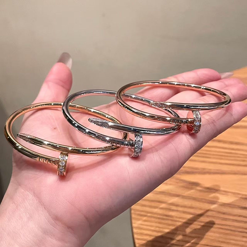 Nail-Shaped Bracelet for Women with Diamonds, 18K Rose Gold, Non-Fading, Fashionable Love Stackable Wide Band Bracelet, Light Luxury Gold, Qixi Festival