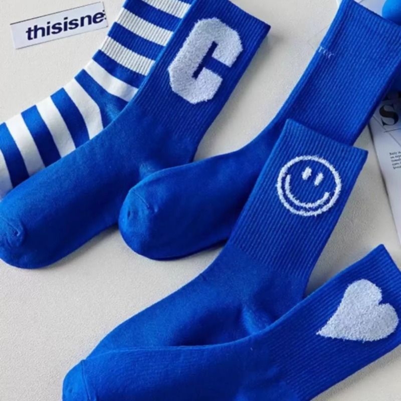 Klein Blue Socks for Women, Mid-Calf Socks, Spring Couple Style High-Top Sports Socks, Royal Blue Men's Socks, Striped High-Top Socks