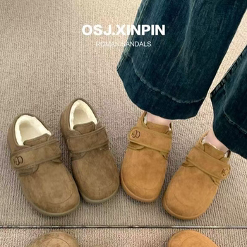 Thick-soled plus velvet birkenstocks women's snow boots 2025 new autumn and winter non-slip woolen edamame shoes warm cotton shoes