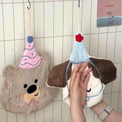 Cute hand towel hanging type non-absorbent kitchen thickened wool coral fleece hand towel toilet towel kids