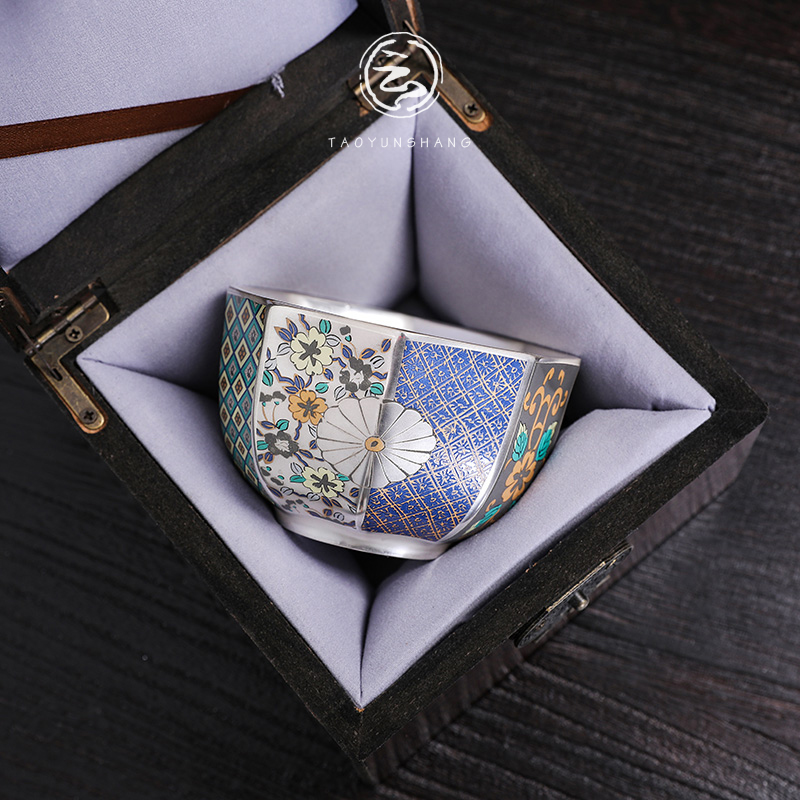 Pottery Yunshan Shangliu silver tea cup ceramic master cup enamel color personal single cup Gongfu tea Tea Bowl Tea Ceremony box-Taobao