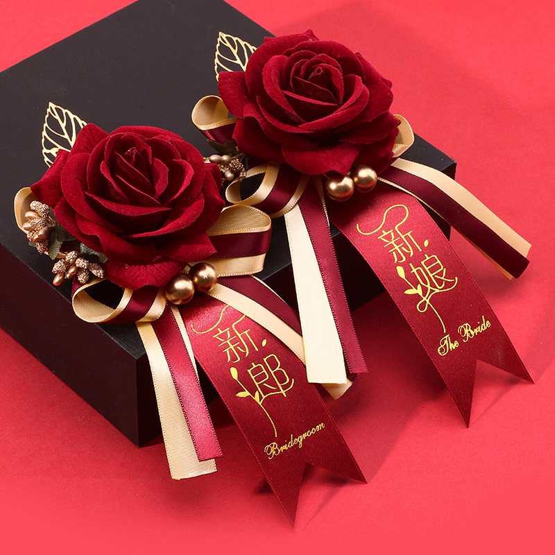 結婚式のコサージュ、結婚式、新郎と新婦の用品、父と母、ベストマン、ブライドメイド、家族、模擬花のフルセット