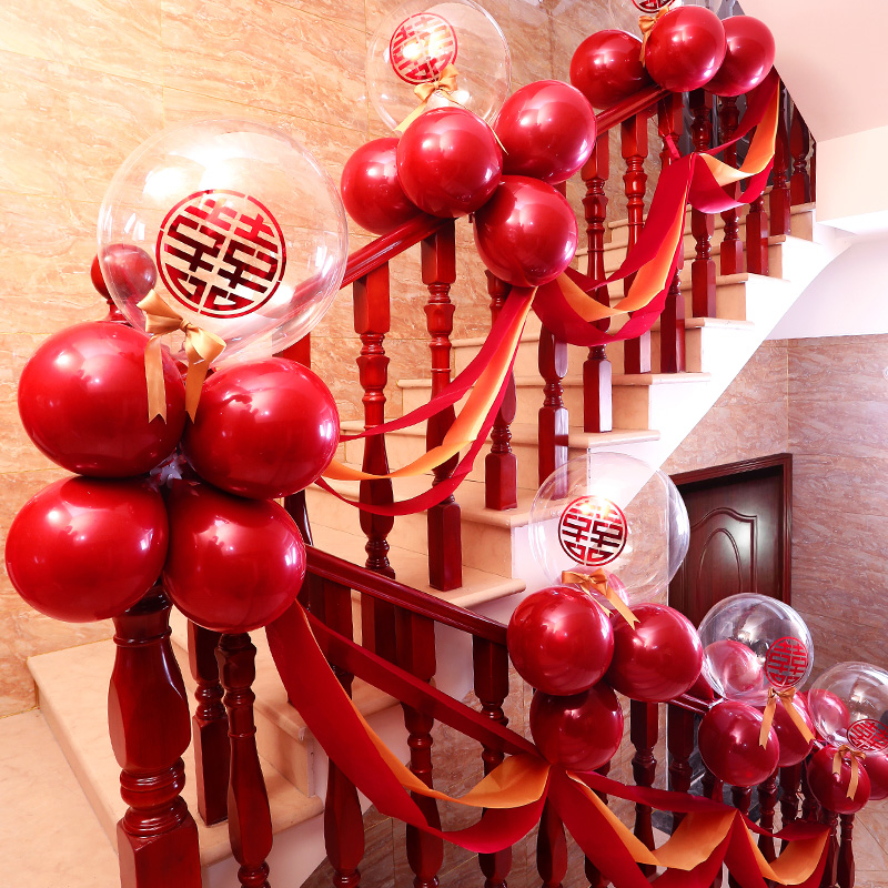 Wedding stair handrail decoration flower wedding room layout ribbon gauze balloon set creative wedding supplies