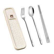 316 stainless steel chopsticks and spoon set for one person portable three-piece storage box tableware bear student set