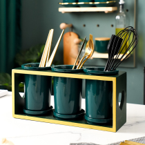 Nordic light luxury ceramic chopsticks tube household chopsticks basket drain double chopsticks bucket chopsticks box storage rack chopsticks cage