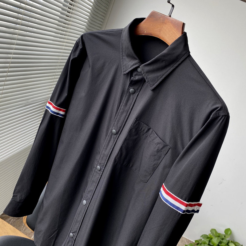 Senior fashionable breathable high stretch color block embellishment spring and summer men's light casual long-sleeved shirt shirt