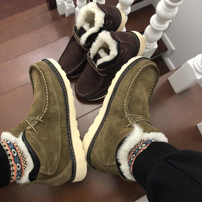 Anti-extreme cold Australian wool suede cowhide winter casual cold-proof thickening plus velvet warm snow boots men