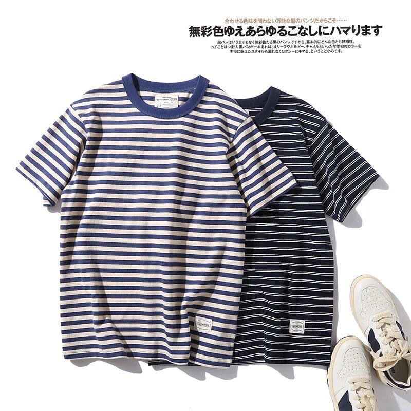 Foreign Trade Single INS Tide Retro Strip Current Casual Lift T-shirt Short Sleeping Small Summer New Mode