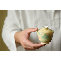 Jingdezhen Messiun Saigai Bowl Hand-painted Turquoi Green Landscape tea Sketch Mouth 120cc Home Ceramic Tea Bowl