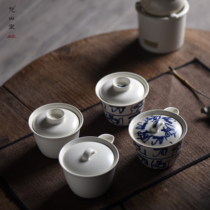 Jingdezhen Sanskrit Yamayama Hall of Ancient Vegetarian Yad Green Flower Cover Bowl Hand Grip Pot Handmade Open Sheet Ceramic Tea Maker Util Tea Furniture