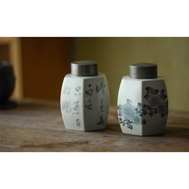 Jingdezhen City Miyun Fasting Flowers Tea Leaf Jars Poetry text Hexagonal Tea Bin Poetry Chrysanthemum Chrysanthemum Seal Tank