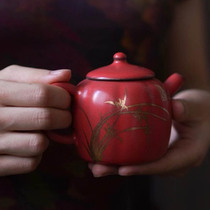 Porcelain Painter Van Sanghan Church Retro Hawthorn Red Gold Color Hand-painted Orchid Melon Arris Ceramic Small Pint Pot Teapot Home