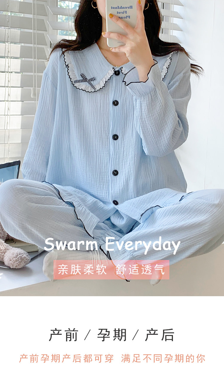 加肥加大码月子服薄款纯棉产后孕妇睡衣哺乳衣透气吸汗棉纱水洗棉详情31