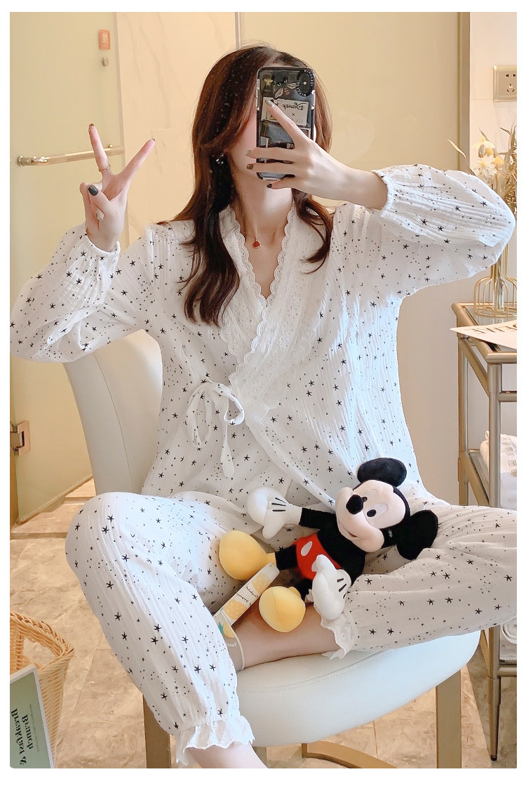 月子服夏季薄款孕妇睡衣春秋纯棉纱布产后哺乳7月份产妇9坐怀孕期详情35
