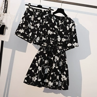 Летнее шифоновое платье, мини-юбка, комплект, большой размер, подходит для полных девушек, в западном стиле, по фигуре, в цветочек