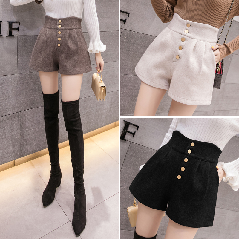 Shorts female autumn Winter models 2022 New outwear Chains High waist beating bottom winter a broad leg loose wool boot pants
