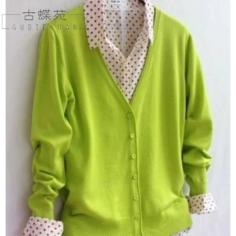 . Áo len mỏng phần dài tay áo khoác cardigan nữ cổ chữ V bên ngoài có phần ngắn áo len nhỏ dày phù hợp với y tá mùa thu - Áo len cổ chữ V