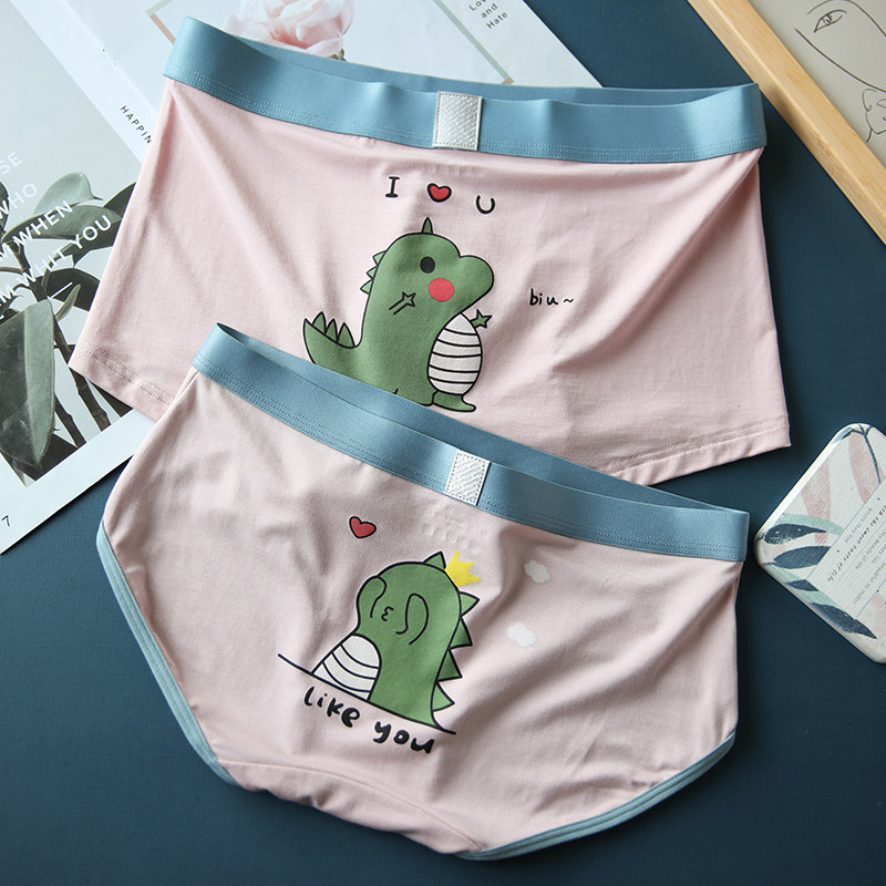 Painting couple underpants Model Cotton Middle Waist Triangle Pants female cartoon cute print pink quartet pants male