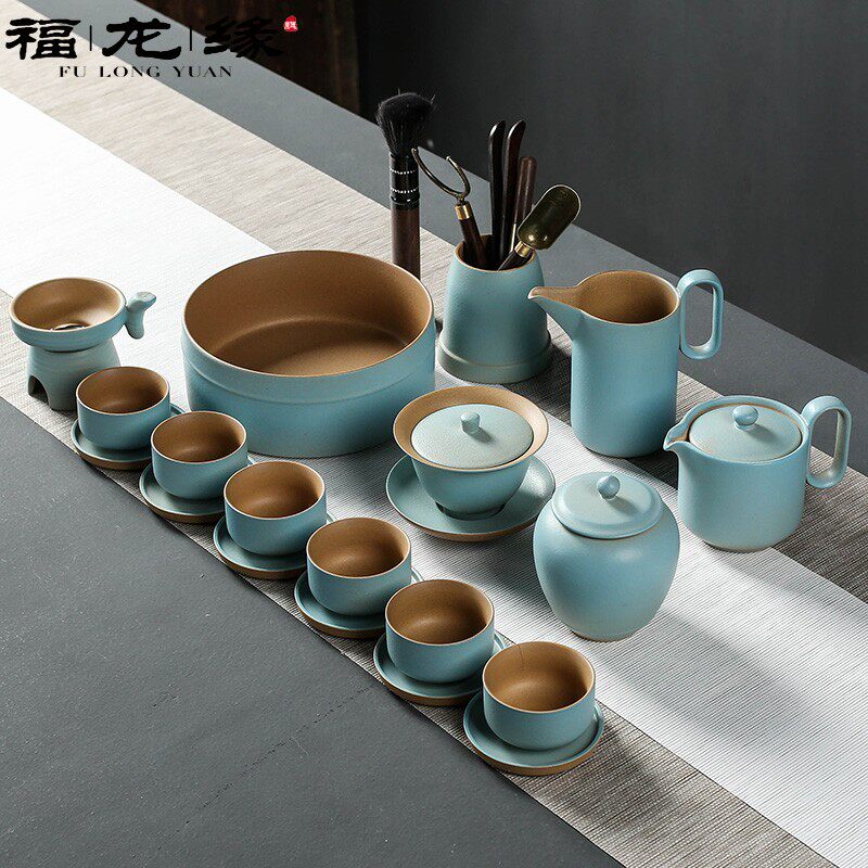High-end Day Style Retro Coarse Pottery Gongfu Tea Furniture Set Group Home Office Tea Tea Teapot Tea Cup Full Set Gift Box Clothing