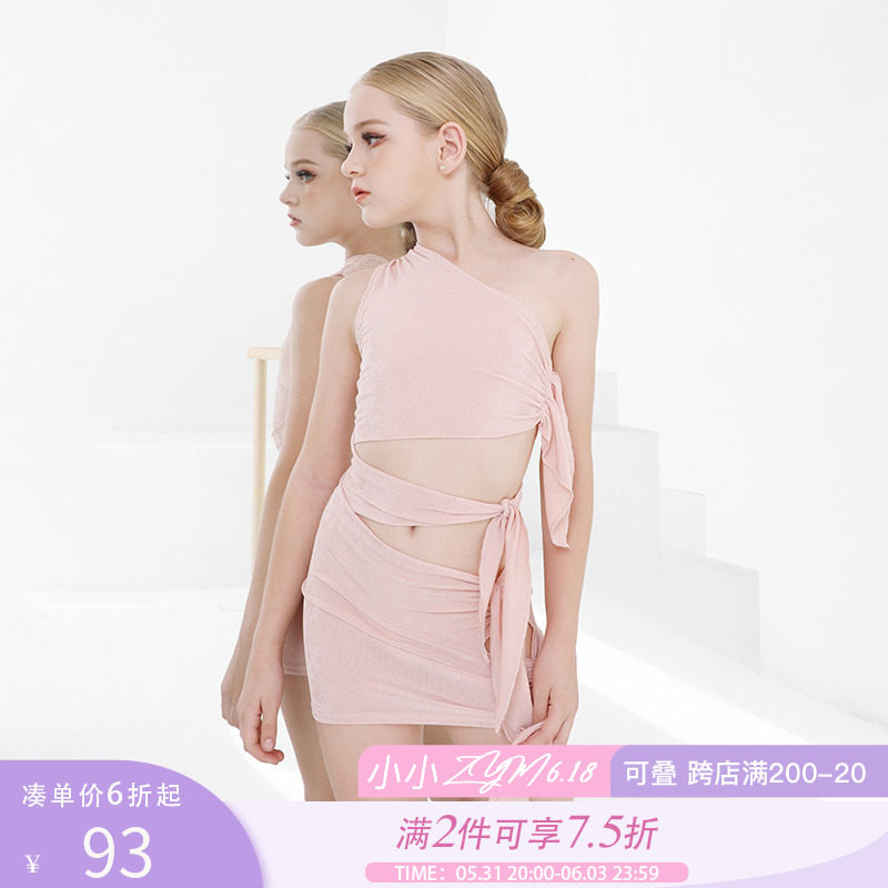 Little ZYM (skimmed smile) dress slanted shoulder cutout straps kids Kids Latin Dance Practice 2126