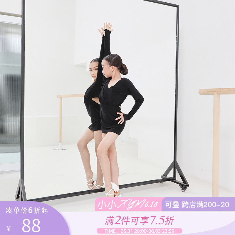 Little ZYM (square step) dress V-neck cutout drawstring girls kids Latin dance practice suit 2146