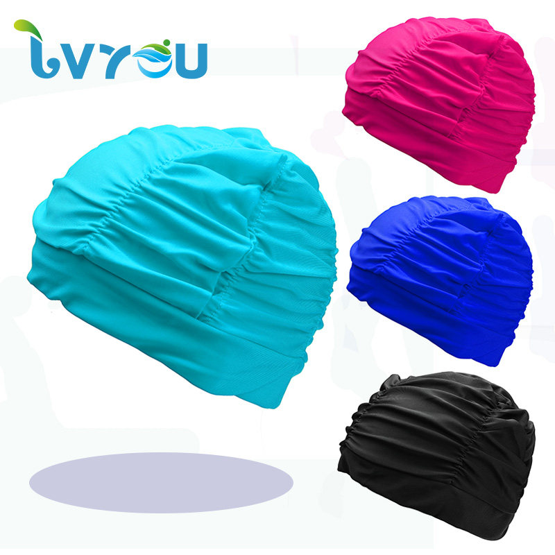 Green swimming cap female cloth long hair female adult elastic fashion cloth swimming cap Adult large long hair ear protection swimming cap