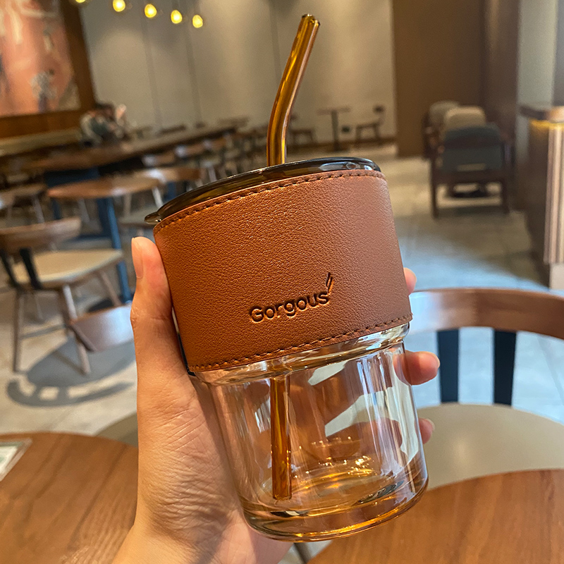 Glass Cup ins high face value sub with cover high temperature resistant home mesh red large capacity new extremely light straw cup Mori system