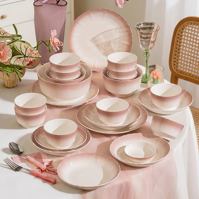 Gradient Bowl and Plate Dinnerware Set for Home Use 2026 New Model High-End Fresh Ceramic Bowls, Plates, and Chopsticks Housewarming Wedding Gift