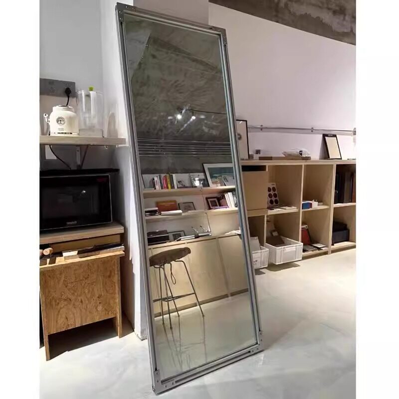 Bauhaus Aluminum Profile Rectangular Bathroom Mirror, Floor-Standing, Home Bathroom Wall-Mounted Vanity Mirror, Metal ins Style