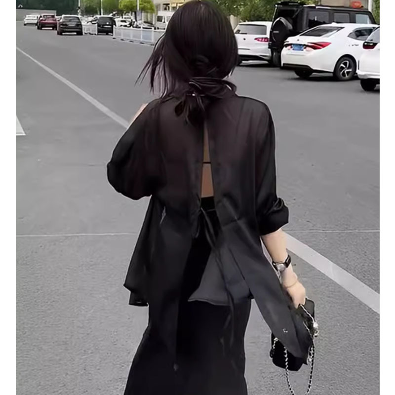 Slit Backless Chiffon Shirt for Women 2024 New Summer Thin Camisole Dress Outerwear Cover-Up Sun Protection Cardigan Top