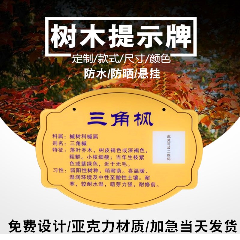 Flowers Brand Acrylic Plant Greening Sign School Planting Name Two-dimensional Tree Name Introduction License Seedle Customization License Custom Tree Adoption Label