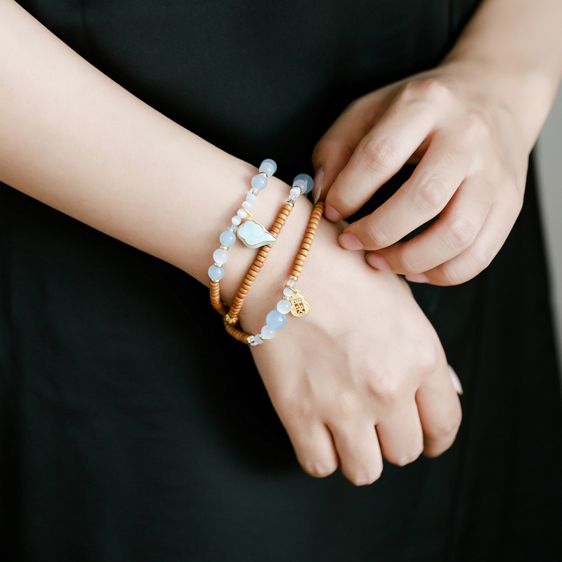 Three-Layer Stacked Bracelet with Auspicious Clouds, Multi-Layered White Crystal, Blue Crystal, Sandalwood Beads, Cloud Multi-Layer Winding Bracelet for Women Three-Layer Stacked Bracelet with Auspicious Clouds, Multi-Layered White Crystal, Blue Crystal, Sandalwood Beads, Cloud Multi-Layer Winding Bracelet for Women