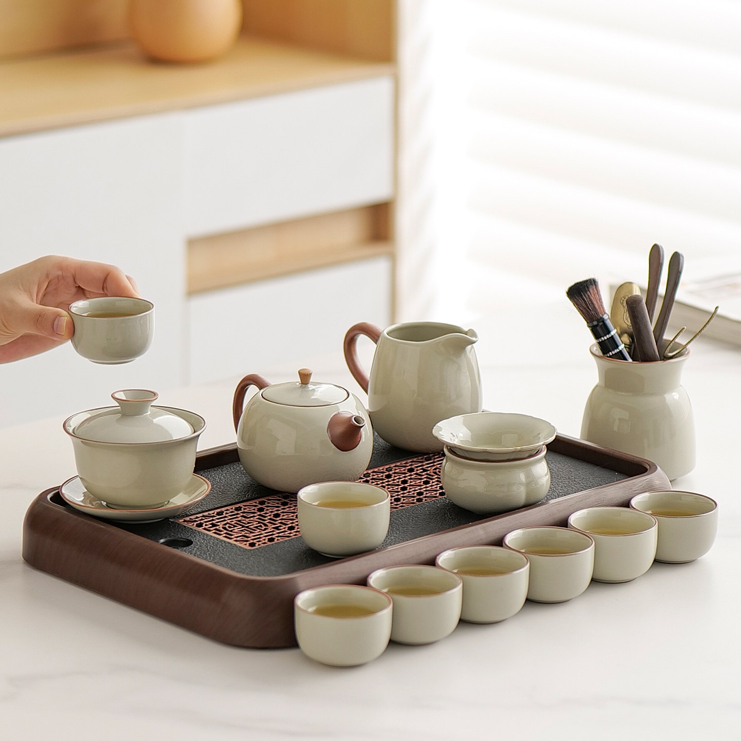 Чайный сервиз Ru Kiln, бытовой высококачественный чайник, чашка, чайный поднос, новый набор для чаепития 2025 года, подарок для пожилых людей
