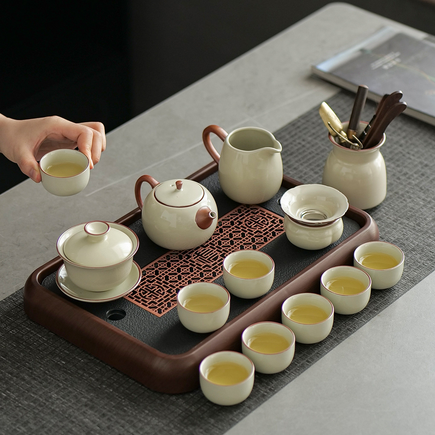 2026 новый чайный сервиз Ru Kiln Kung Fu, бытовой чайник, чаша с крышкой, чайная чашка, чайный поднос, офисная встреча гостей, пьющих чай
