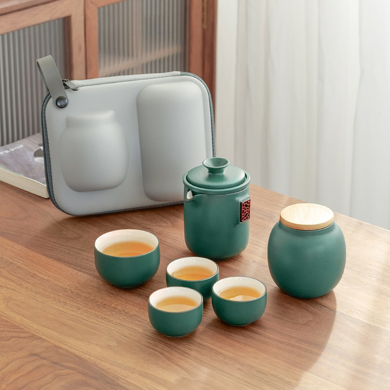 Travel Kung Fu Tea Set One Pot Four Cup Small Set Car Ceramic Quick Cup Portable Gift Custom Logo