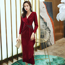 Bride mom dress Autumn high-end wedding parent dress Mom high-end evening dress name dignified