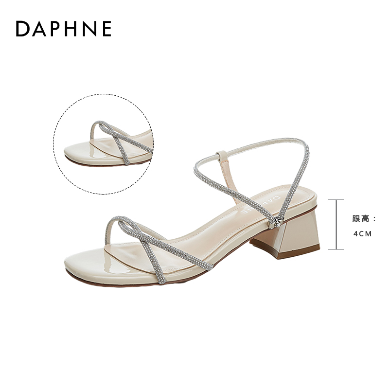 Beige [Cross] 3226Daphne Rome high-heeled Sandals 2021 new pattern female summer Middle heel Thick heel rhinestone Straight buckle temperament Women's Shoes
