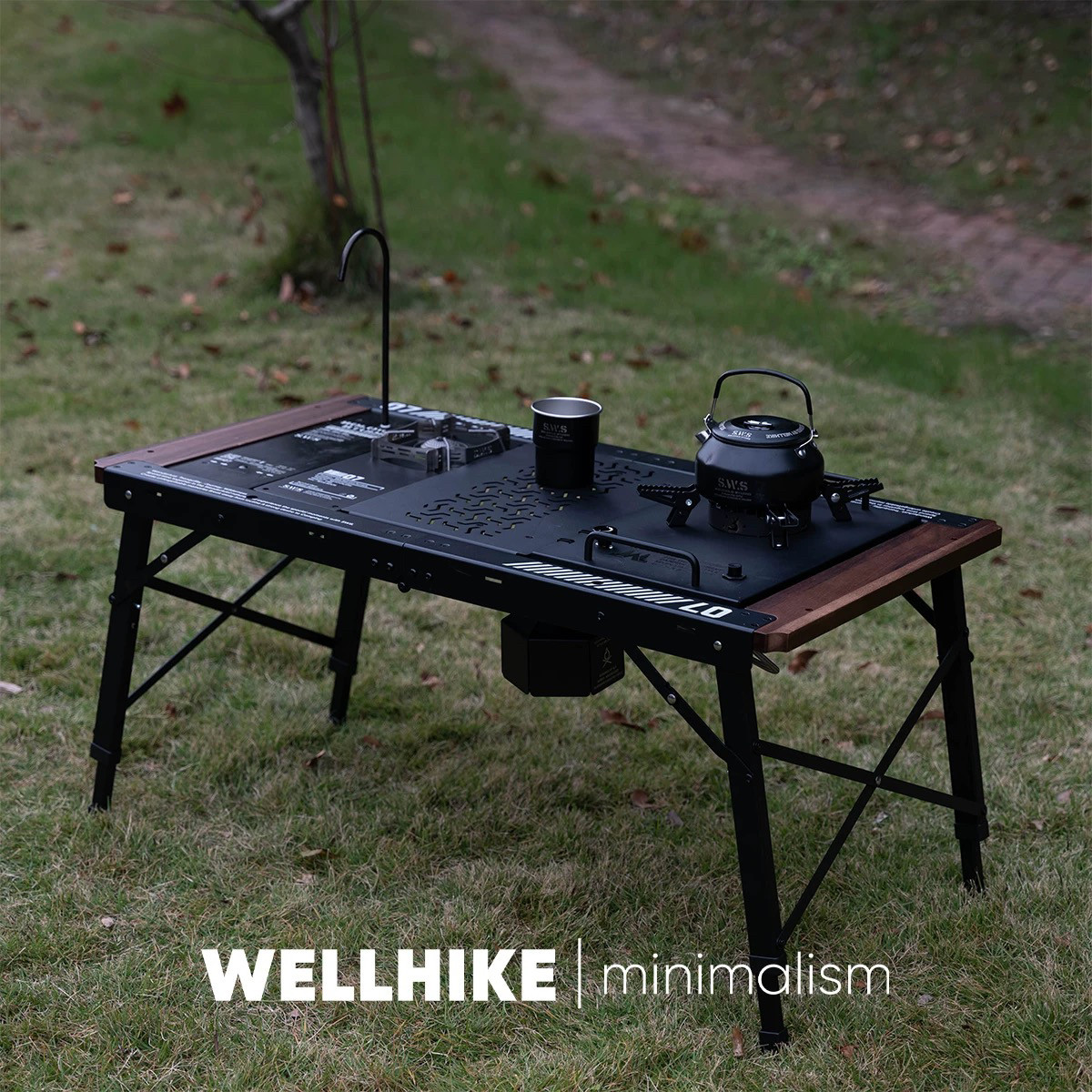 Wellhike outdoor camping style igt unit table: blackened wood