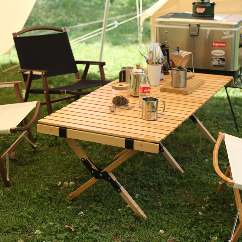 goout outdoor camping home self-driving barbecue solid beech omelet portable storage Japanese exit folding table
