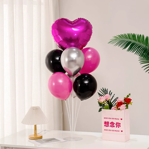Женский день Черный Розовый Роза Красный Алюминиевая пленка Форма любви День рождения Свадьба Воздушный шар Стол Плавающее предложение Атмосфера Торговый центр Украшение Композиция