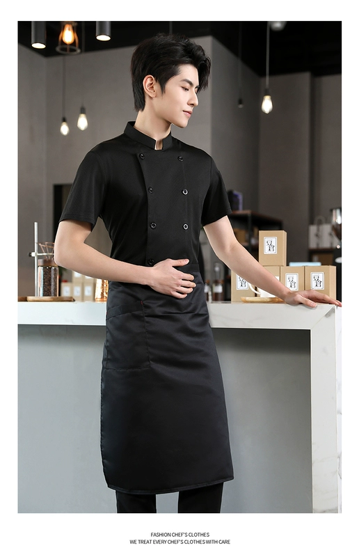 Cao cấp mùa hè băng lụa quần áo làm việc đầu bếp ngắn tay toàn thân lưới thoáng khí mỏng phần phục vụ khách sạn nam dụng cụ nhà bếp màu đen đồng phục đầu bếp đẹp