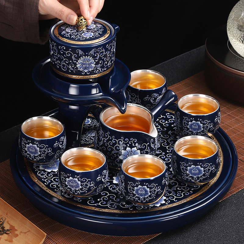 Lionsilver automatic tea set Set of pure silver liner Home Office tea set to run the stone grinding sloth and the tea maker