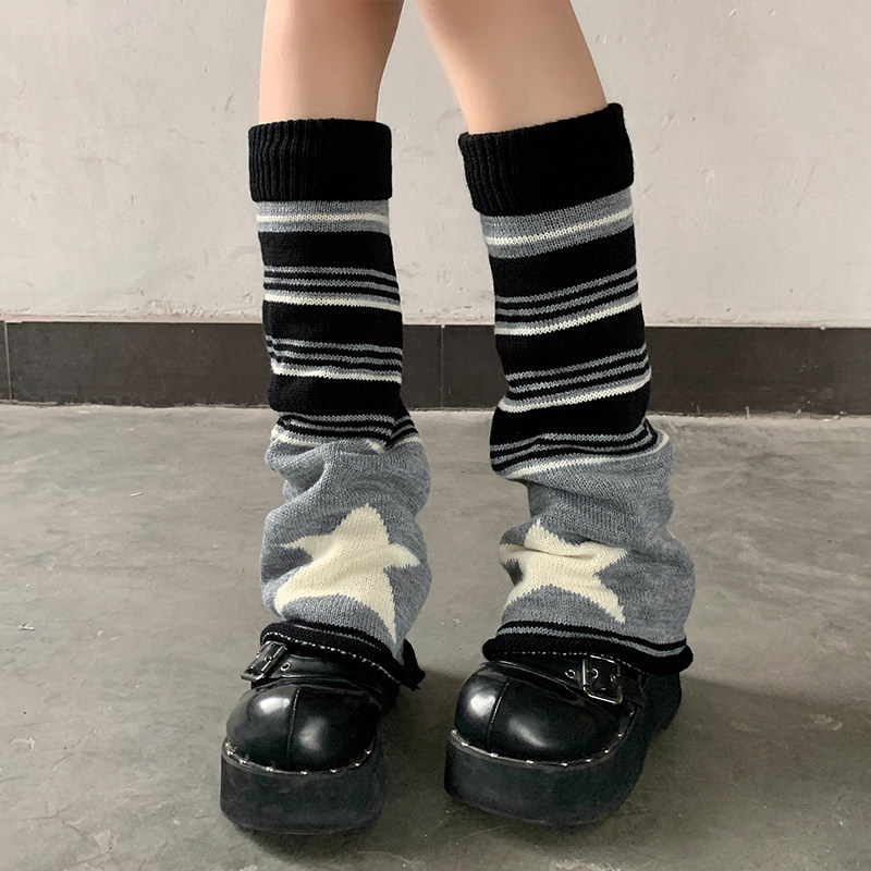 CDG ADER Black Grey Striped Stars Socks Women's Winter Knit Heaps Socks Sock Broadleg Jk Small Long Leg Leg Sleeve-Taobao