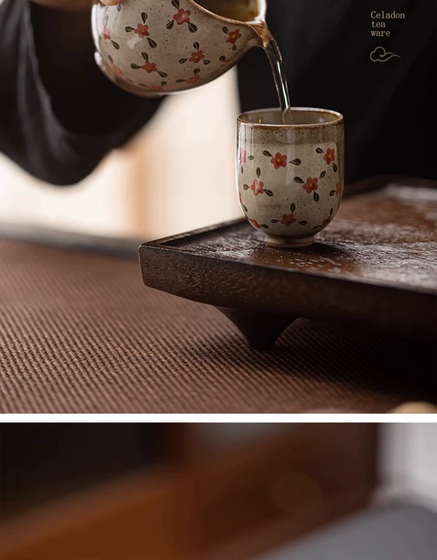 chén tống chén quân Khoảng sân nhỏ đáp ứng phong cách retro vẽ tay hoa nhỏ màu đỏ bộ chia trà Kung Fu bộ trà đơn giản và công bằng cốc phụ kiện trà đạo chén khải pha trà pha trà bằng chén khải