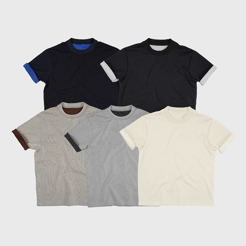 Two-Tone Crew Neck Short Sleeve *4Junks* Color-Blocked Front and Back, Light Luxury Old Money Style, Fitted Short and Wide Basic Base T-Shirt Two-Tone Crew Neck Short Sleeve *4Junks* Color-Blocked Front and Back, Light Luxury Old Money Style, Fitted Short and Wide Basic Base T-Shirt
