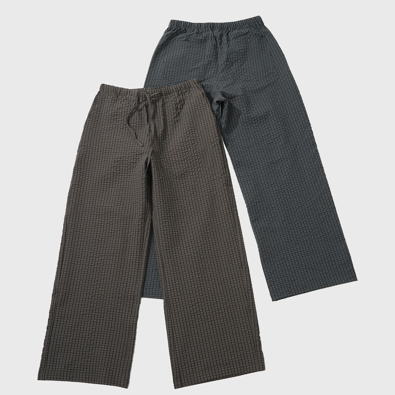 Lazy Plaid Casual Pants*4Junks* Salt-Shrunk Bubble Yarn Relaxed A-Line Drawstring Elastic Waist Gala Long Pants Lazy Plaid Casual Pants*4Junks* Salt-Shrunk Bubble Yarn Relaxed A-Line Drawstring Elastic Waist Gala Long Pants