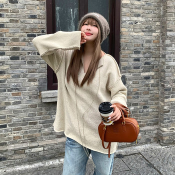 Early autumn v-neck long-sleeved knitted top for women 2025 new korean style loose casual style versatile pullover sweater