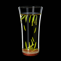 Longshan Hall Green Tea Cup Glass Single Tea Cup Wood Bottom Tea Cup heat resistant milk cup Office Domestic transparent water glass