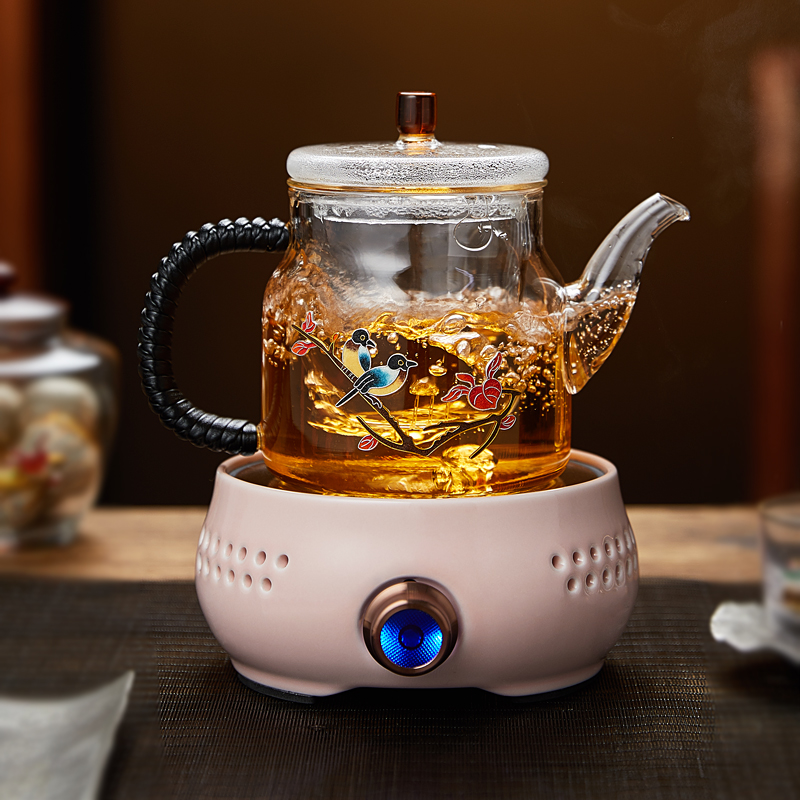Longshan Hall View Tay Blue Pure Handmade Glass Teapot High Temperature Resistant Thickened Cooking Teapot Small Capacity Bubble Teapot Flower Teapot