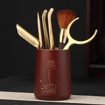 Longshan Hall Tea Road Six Gentleman Black Sandalwood Chinese Tea Clip Brass Tea Knife Kung Fu Tea Set Accessories Home Suit